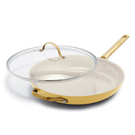 Reserve Ceramic Nonstick 12" Frypan with Lid and Helper Handle, Sunrise with Gold-Tone Handle