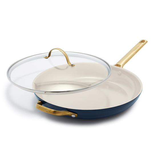 Reserve Ceramic Nonstick 12" Frypan with Lid and Helper Handle, Twilight with Gold-Tone Handle