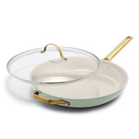 Reserve Ceramic Nonstick 12" Frypan with Lid and Helper Handle | Julep with Gold-Tone Handle