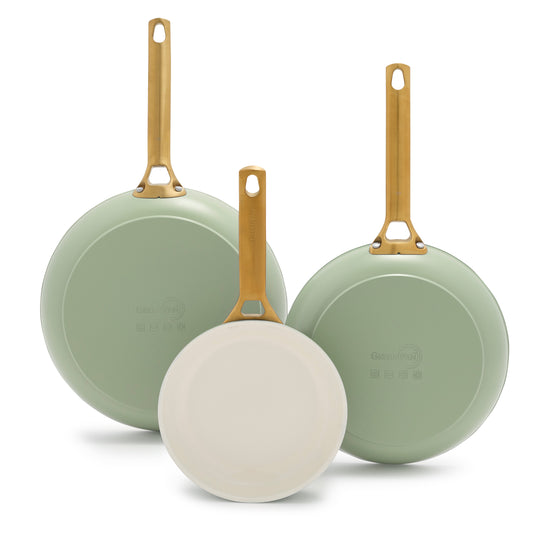 GreenPan Reserve 8" 10" & 12" 3 Piece Frying Pan Set, Sage Green