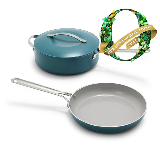 GreenPan Nova 3 Piece Set, 10" Fry Pan and 4.37QT Sauté Pan with Lid, Deep Teal