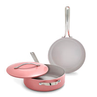 GreenPan Nova 3 Piece Set, 10" Fry Pan and 4.37QT Sauté Pan with Lid, Coral