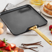 Reserve Ceramic Nonstick 11" Square Griddle | Black with Gold-Tone Handle